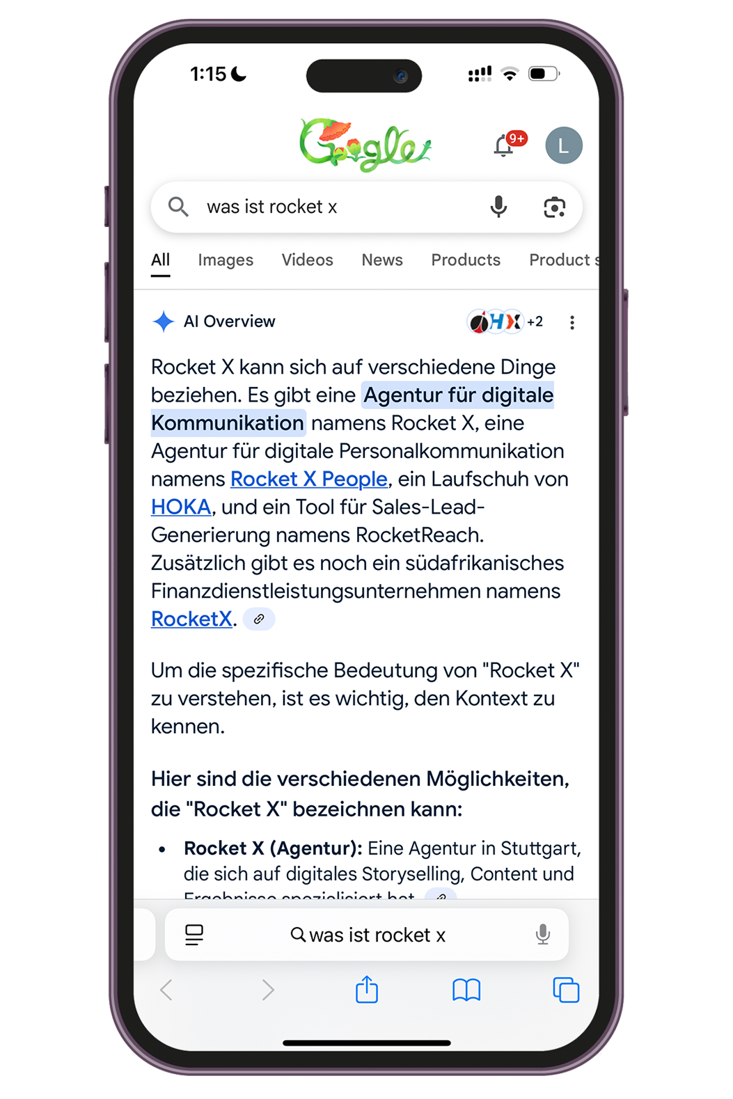 Google AI Overviews Vorschau auf Smartphone